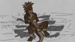  2018 4_toes 5_fingers anthro ball_tuft balls bandage barbed_penis biped black_eyes brown_balls brown_fur brown_hair brown_stripes charr claws digital_media_(artwork) erection facial_markings falcrus feline fist front_view fur glans grey_claws guild_wars hair head_tuft hi_res holding_wrist knot long_hair looking_at_viewer lying male mammal markings multicolored_fur nude on_back penis pink_penis presenting presenting_penis ru_the_charr sharp_claws simple_background sketch smile solo spread_legs spreading striped_body stripes toe_claws toes two_tone_fur video_games white_background white_balls white_fur yellow_sclera 