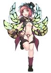  463_jun breasts brown_gloves butterfly_wings covered_nipples full_body gloves hat highres medium_breasts navel open_mouth original red_eyes red_hair revealing_clothes smile solo underboob wings 