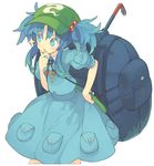  alternate_hairstyle backpack bag blue blue_eyes blue_hair blush crowbar cucumber hair_bobbles hair_ornament hat kawashiro_nitori key looking_away looking_to_the_side morino_hon open_mouth puffy_sleeves shirt short_sleeves sidelocks simple_background skirt skirt_set solo sparkle string touhou twintails two_side_up white_background 