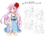  :t blue_eyes blush bracelet braid character_sheet dress flower hair_flower hair_ornament jewelry long_hair original pink_hair sasago_kaze standing 