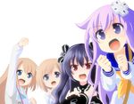  4girls black_hair blue_eyes brown_hair choujigen_game_neptune d-pad hair_ornament highres long_hair multiple_girls nepgear neptune_(series) open_mouth planeptune purple_eyes purple_hair ram_(choujigen_game_neptune) red_eyes rom_(choujigen_game_neptune) short_hair siblings simple_background smile twins twintails uni_(choujigen_game_neptune) 