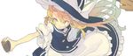  :d blonde_hair bow broom grin hat kirisame_marisa long_hair mini-hakkero morino_hon open_mouth smile smirk solo touhou v-shaped_eyebrows witch_hat yellow_eyes 