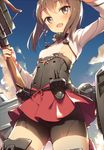  aida_takanobu bad_id bad_twitter_id bike_shorts brown_eyes brown_hair headband headgear kantai_collection looking_at_viewer lowres open_mouth short_hair skirt smile solo taihou_(kantai_collection) 