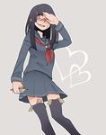  black_hair blush covering_face glasses heart heart-shaped_pupils hime_cut long_hair money ninjunker open_mouth original pleated_skirt red_eyes school_uniform serafuku simple_background skirt solo sweatdrop symbol-shaped_pupils thighhighs 