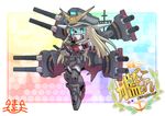  bismarck_(kantai_collection) blonde_hair blue_sclera crossed_arms crossover gundam gundam_spiegel hat kantai_collection long_hair mayohi_neko peaked_cap sd_gundam solo turret 