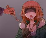  1girl blindfold blush bound censored chopsticks fingers gloves guro jewelry key necklace ninjunker open_mouth orange_hair original short_hair sweat tied_up tongue tongue_out 