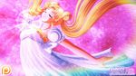  artist_name bishoujo_senshi_sailor_moon blonde_hair closed_eyes crystal double_bun dress facial_mark forehead_mark galia_&amp;_kitty glowing long_hair maboroshi_no_ginzuishou outstretched_arms pink_background princess_serenity solo tsukino_usagi very_long_hair watermark web_address white_dress 