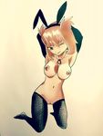  1girl areolae bianca_(pokemon) breasts gradient gradient_background kanon_(pokemon) kneeling nipples solo 