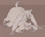  anal anal_penetration belly big_belly blush drooling duo hyena makogu male male/male mammal nude penetration post_vore saliva sex vore 