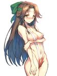  adapted_costume blush bow breast_hold breasts brown_hair cleavage covered_nipples cowboy_shot embarrassed forehead_protector from_side gradient gradient_swimsuit groin hair_bow hair_intakes hand_on_own_thigh headband heart heart-shaped_pupils highres holding_arm jintsuu_(kantai_collection) kantai_collection long_hair looking_at_viewer medium_breasts navel nose_blush orange_eyes raised_eyebrows redcomet remodel_(kantai_collection) sideboob sidelocks simple_background sketch slingshot_swimsuit solo swimsuit symbol-shaped_pupils very_long_hair wavy_mouth white_background 