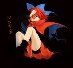  black_background bow cape hair_bow hidden_mouth monrooru red_eyes red_hair sekibanki short_hair solo touhou 