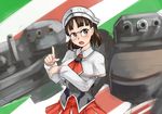  brown_eyes brown_hair capelet detached_sleeves glasses headdress kantai_collection nam_(valckiry) open_mouth pince-nez roma_(kantai_collection) short_hair solo turret 
