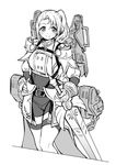  bodystocking character_request faulds greyscale hand_on_hilt mecha_musume monochrome original over-kneehighs over_shoulder pas_(paxiti) short_twintails solo sword thighhighs twintails weapon weapon_over_shoulder 