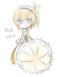  1girl bare_shoulders blue_eyes blush chibi choker dress edna_(tales) gloves hair_ornament hairband orange_hair ribbon side_ponytail simple_background tales_of_(series) tales_of_zestiria umbrella 