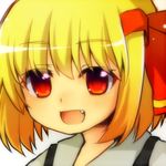  :d bad_id bad_pixiv_id blonde_hair fang hair_ribbon lowres open_mouth red_eyes ribbon ruhika rumia short_hair smile solo touhou 