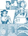  2015 adira_(twokinds) anthro clothed clothing coin comic digitigrade feline female fur hair keidran leopard maeve_(twokinds) mammal outside plain_background portal sketch snow_leopard solo tom_fischbach twokinds white_background 