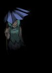  black_background blue_hair dark hidden_face karakasa_obake monrooru solo tatara_kogasa touhou umbrella 