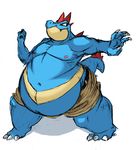  belly big_belly clothed clothing feraligatr half-dressed muscles nintendo overweight pecs pok&eacute;mon pose shorts solo stu-the-aggron topless video_games 