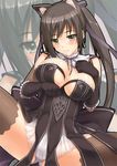  animal_ears bad_id bad_pixiv_id black_hair breasts brown_eyes cat_ears cleavage earrings elbow_gloves gloves grin hair_ribbon jewelry large_breasts long_hair men'youjan panties ribbon sakuya_(shining_blade) shining_(series) shining_blade smile spread_legs thighhighs twintails underwear zoom_layer 