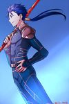  blue_hair fate/stay_night fate_(series) gae_bolg lancer male_focus niu_illuminator polearm ponytail solo spear weapon 