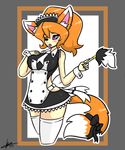  canine clothing cuffs_(disambiguation) feather_duster female fox halotroll legwear maid maid_uniform mammal necktie purple_eyes solo thigh_highs 