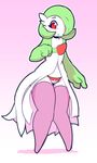  2015 anthro blush clothing female gardevoir green_hair hair itsunknownanon legwear nintendo pok&eacute;mon red_eyes solo stockings video_games white_skin 