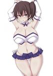 :o armpits arms_up breasts brown_eyes brown_hair cleavage jema kaga_(kantai_collection) kantai_collection large_breasts miniskirt navel panties side-tie_panties side_ponytail simple_background skirt solo underwear white_background white_panties 