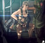  1girl bad_id bad_tumblr_id bikini blue_eyes breasts brown_hair cleavage cum cum_in_mouth elbow_gloves explosive facepaint fellatio front-tie_bikini front-tie_top gloves grenade gun hetero highres holster jesus_avalos long_hair medium_breasts metal_gear_(series) metal_gear_solid metal_gear_solid_v mismatched_gloves open_fly oral overflow pantyhose penis planted_weapon ponytail quiet_(metal_gear) rifle single_elbow_glove sitting sniper_rifle soldier suspenders swimsuit thigh_holster torn_clothes torn_legwear uncensored unzipped weapon 