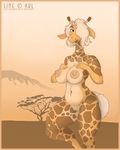  big_breasts breasts chubby female giraffe green_eyes hi_res krazykurt krl mammal mountain nipples nude pussy smile solo wide_hips 