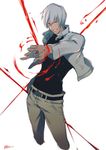  blood cropped_jacket dark_skin dark_skinned_male jacket kekkai_sensen male_focus oui_lion solo turtleneck white_hair white_jacket zap_renfro 