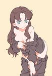  blue_eyes breasts brown_hair fate/stay_night fate_(series) medium_breasts noromahiko pants_down solo toosaka_rin two_side_up undressing 