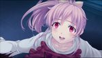  arisue_haruka blood game_cg gradient gradient_background harem_tengoku_dato_omottara_yandere_jigoku_datta pink_hair red_eyes screencap smile solo yandere 