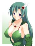  blue_eyes breasts cleavage covered_nipples detached_sleeves final_fantasy final_fantasy_iv green_hair hair_ornament highres koikeya large_breasts long_hair md5_mismatch older rydia smile solo 