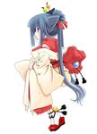  animal_ears blue_hair fujii_chifumi japanese_clothes kimono long_hair original ponytail red_eyes ribbon solo very_long_hair yukata 