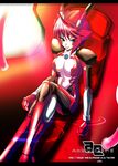  android bad_id bad_pixiv_id blue_eyes breasts cleavage cockpit hucaseal large_breasts looking_at_viewer oogami_yuuki phantasy_star phantasy_star_online red red_background red_hair sitting solo submerged text_focus 