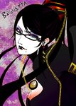  bayonetta bayonetta_(character) black_hair eye_shadow eyeshadow glasses long_hair makeup mole red_ribbon ribbon tubaki 