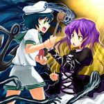  anchor bad_id bad_pixiv_id black_hair cape dress ghost gradient_hair green_eyes hat hijiri_byakuren hishaku long_hair mole multicolored_hair multiple_girls murasa_minamitsu nanban_teishoku sailor sailor_collar sailor_hat short_hair touhou yellow_eyes 