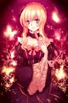  bad_id bad_pixiv_id beatrice blonde_hair blue_eyes bow bug butterfly dress fan flower insect nozomi_fuuten pink_bow smile solo umineko_no_naku_koro_ni 