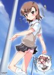  blush brown_hair chibi loose_socks misaka_mikoto mudou_eichi multiple_girls panties school_uniform shirai_kuroko socks to_aru_kagaku_no_railgun to_aru_majutsu_no_index underwear upskirt 