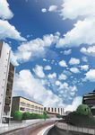  bad_pixiv_id building cityscape cloud day lamppost no_humans scenery sky tree water yamatezaka 