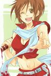  artist_request belt blood bottle breasts brown_eyes brown_hair cleavage large_breasts meiko one_eye_closed red scarf short_hair solo vocaloid 