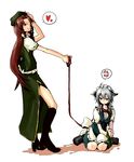  angry animal_ears bad_id bad_pixiv_id collar dog_ears heart hong_meiling izayoi_sakuya kemonomimi_mode kurau_kii leash multiple_girls short_hair touhou 