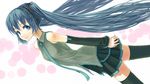  aqua_eyes bare_shoulders blue_hair chourui_keiko hatsune_miku long_hair necktie solo thighhighs very_long_hair vocaloid zettai_ryouiki 