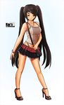  bad_source bag bare_shoulders black_hair bracelet camisole copyright_request handbag high_heels jewelry karanak legs long_hair miniskirt pleated_skirt shoes skirt solo twintails 