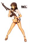  bad_source bipod brown_hair drum_magazine glasses gun high_heels karanak legs long_hair long_legs lowleg machine_gun original panties shoes sling solo trigger_discipline underwear weapon 