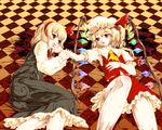  :o blonde_hair blush danbo_(rock_clime) finger_in_mouth flandre_scarlet lying multiple_girls on_back on_side rumia touhou wings yuri 