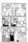  :3 =_= ahoge collarbone comic crossover greyscale hidamari_sketch hiiragi_kagami hiiragi_tsukasa izumi_konata japanese_clothes long_hair lucky_star miko minami_(colorful_palette) miyako mole mole_under_eye monochrome multiple_girls shirt short_hair t-shirt translated wide_face yuno |_| 