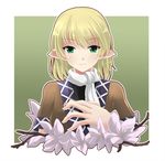  blonde_hair flower green_eyes meneru mizuhashi_parsee pointy_ears scarf short_hair solo touhou 