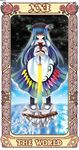  blue_hair card_(medium) closed_eyes food_themed_clothes hat hinanawi_tenshi keystone rope sakurano_tsuyu shimenawa solo sword sword_of_hisou tarot touhou weapon 