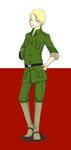  androgynous axis_powers_hetalia belt blonde_hair blue_eyes boots cel_shading flag genderswap hands_on_hips hat knee_boots military military_uniform open_collar peaked_cap poland_(hetalia) reverse_trap short_hair sleeves_rolled_up smirk solo uniform yunichan 